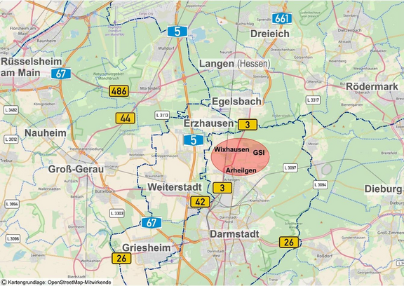 Kartenausschnitt Wixhausen und Umgebung