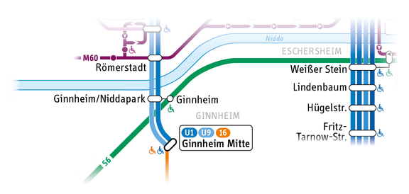 Schematischer Kartenausschnitt rund um Ginnheim
