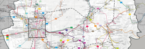 Karte vom Landkreis Darmstadt-Dieburg mit bunten Markierungen