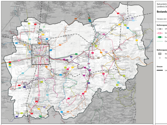 Karte vom Landkreis Darmstadt-Dieburg mit bunten Markierungen