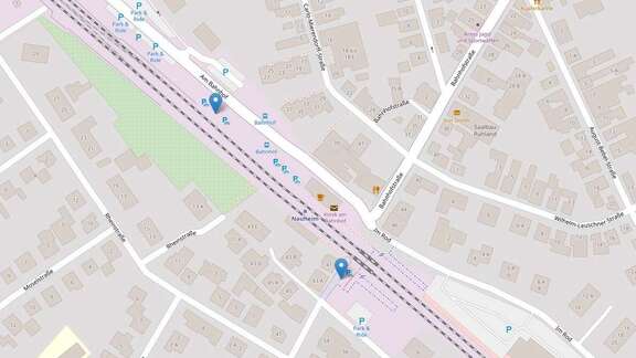 Vergrößerte Ansicht: Kartenausschnitt Bahnhof Nauheim mit Standort der Fahrradbox
