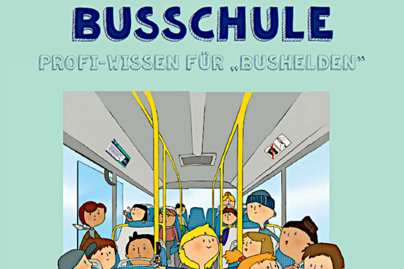 Titelseite der Broschüre "RMV-Busschule: Profi-Wissen für Bushelden"