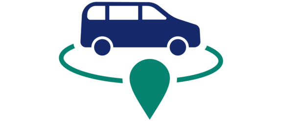 Piktogramm eines Autos mit Standortsymbol