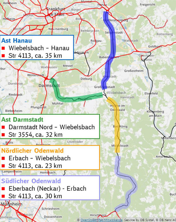 Übersichtskarte Trasse Odenwaldbahn