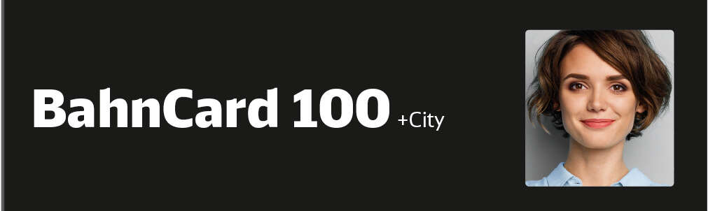 Schwarze Scheckkarte mit Aufschrift BahnCard 100, Porträtfoto rechts, Kartennummer und Gültigkeitsdatum