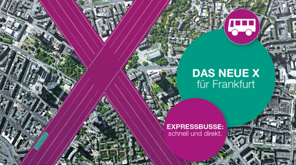 Buchstabe X auf Satellitenbild von Frankfurt