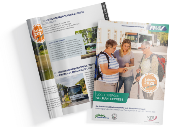 Vulkan-Express Broschüre Titelseite und Innenseite Mockup