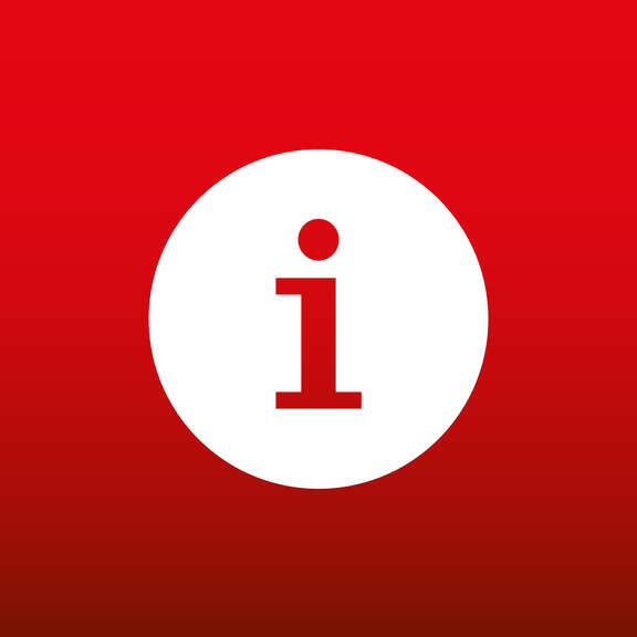 Symbol eines weißen Informationszeichens (ein 'i' in einem Kreis) vor einem roten Hintergrund.