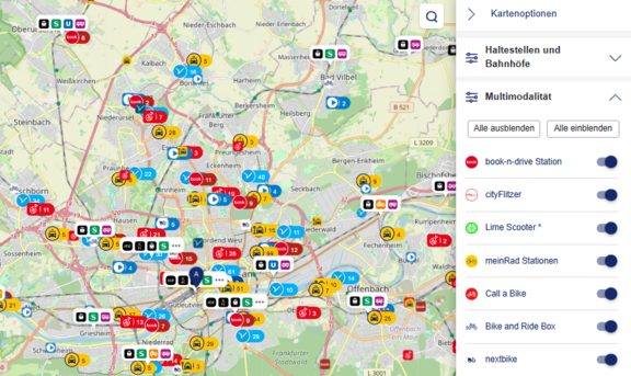 Kartenausschnitt Multimodalität in der Verbindungsauskunft