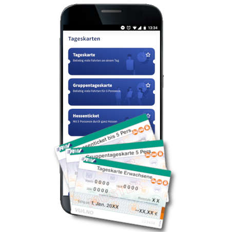 Tageskarte Erwachsene als HandyTicket und Papierfahrkarte