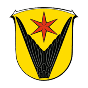 Wappen Schwalbach: Goldener Schild mit aufrecht stehendem schwarzen Schwalbenschwanz, darüber ein roter Sporn.