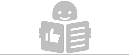 © Adobe Stock ein graues Piktogramm, ein Gesicht liest in einem Buch, Daumen nach oben